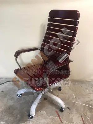 Curvy Linear Wooden Boss Cum Executive Chair Stainless Steel Mehogany 