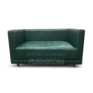 Furnicom Wooden Two Seater Leather Deep Green Sofa for Home & Office