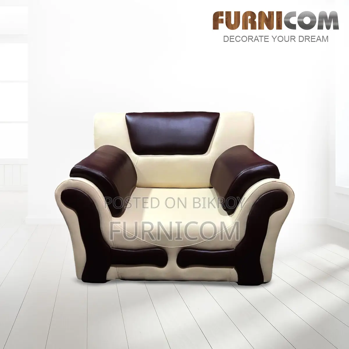 Furnicom Single Seater Rolled Arm Leaqueared Sofa High Quality Artific