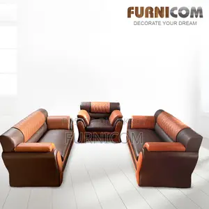 Furnicom Sofa Set Leather Rolled Arm Fluffy Arm Sofa