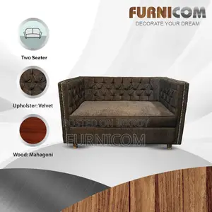 Chesterfield Two Seater Wooden Velvet Sofa