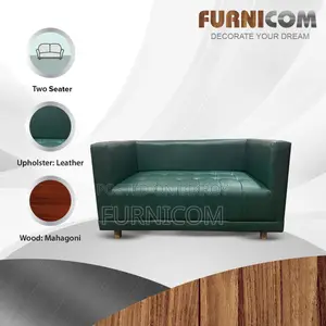 Furnicom Wooden Two Seater Leather Deep Green Sofa for Home & Office