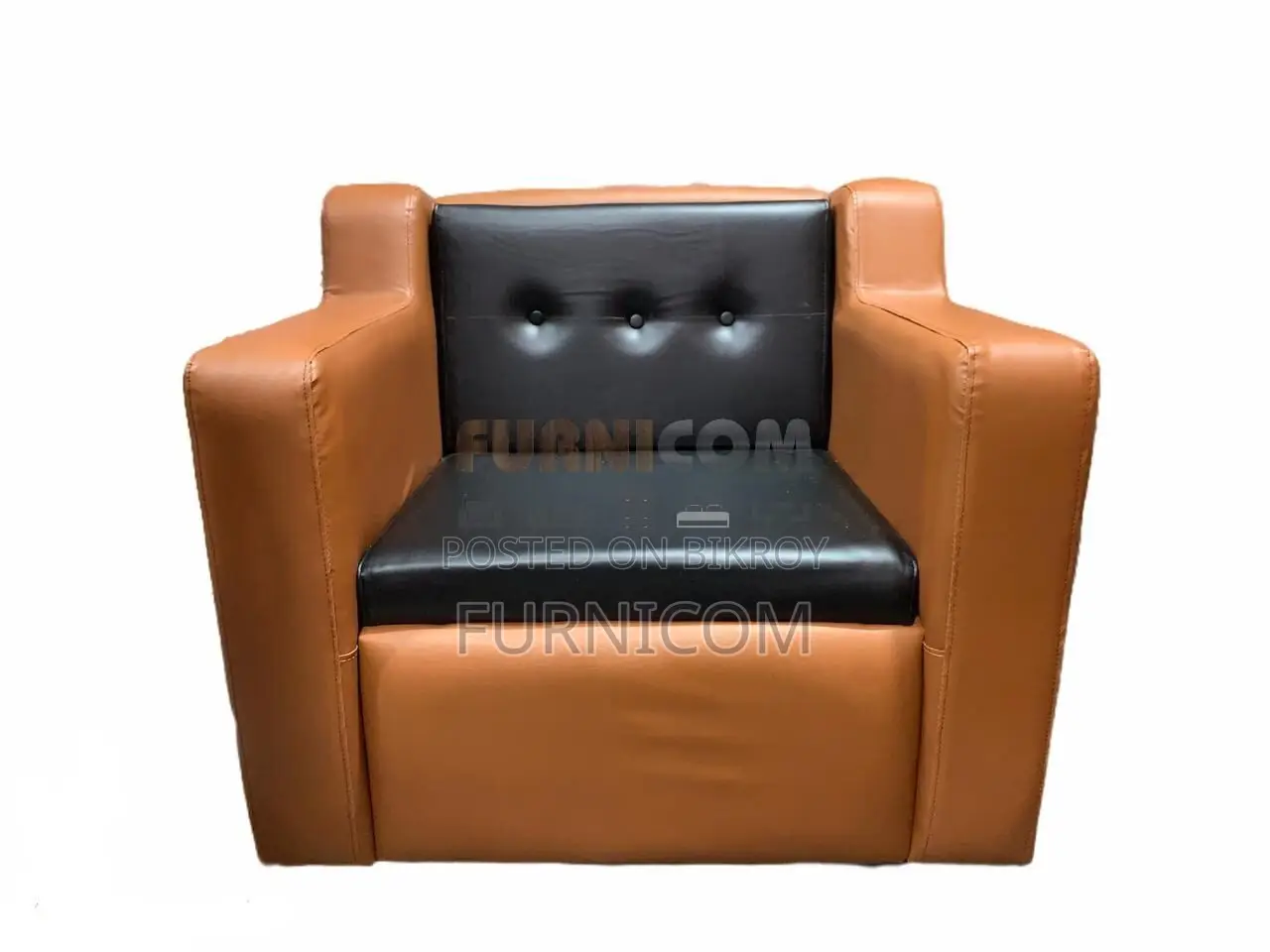 Button Tufted Living Room Sofa Set/ Faux Leather/ Mehogany Wood/ Orang