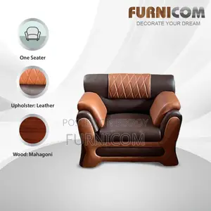 Furnicom Single Sofa Leather Rolled Arm Fluffy Arm Sofa one Seater Liv