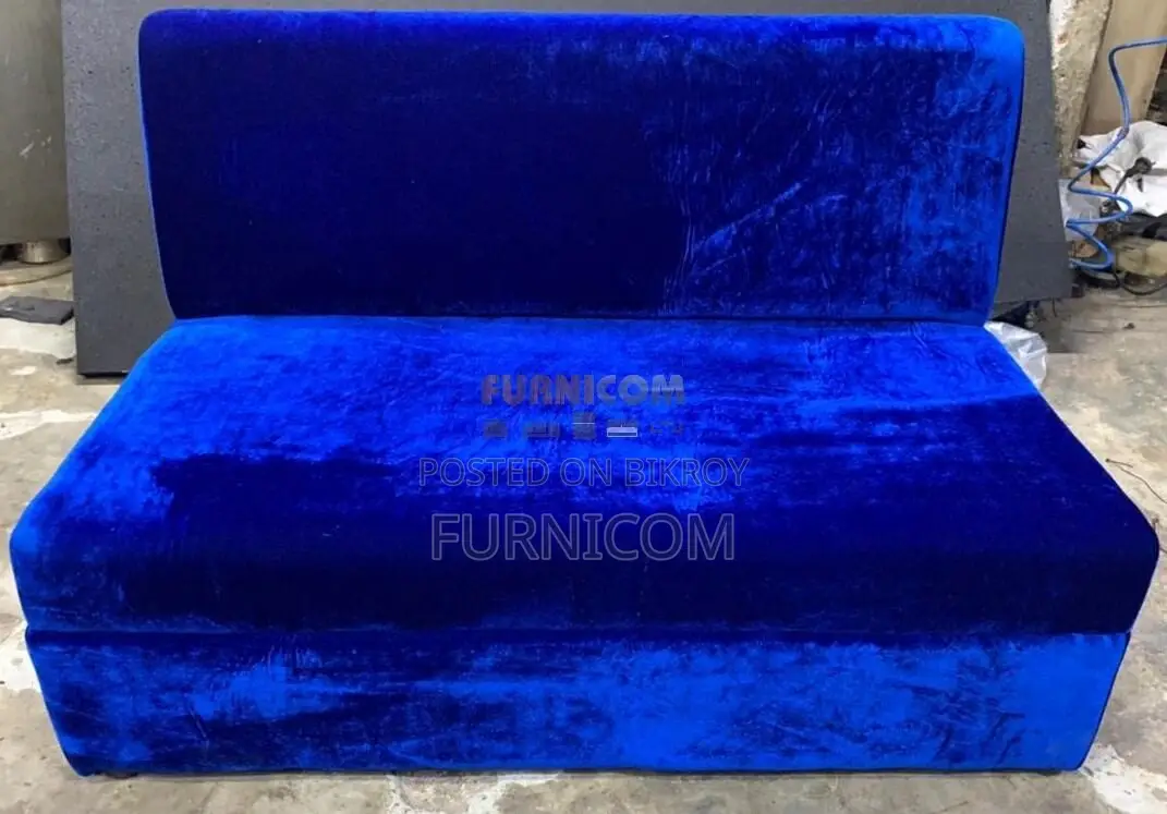 Royal Blue Velvet Touch Two Seater Armless Sofa for Home and Office