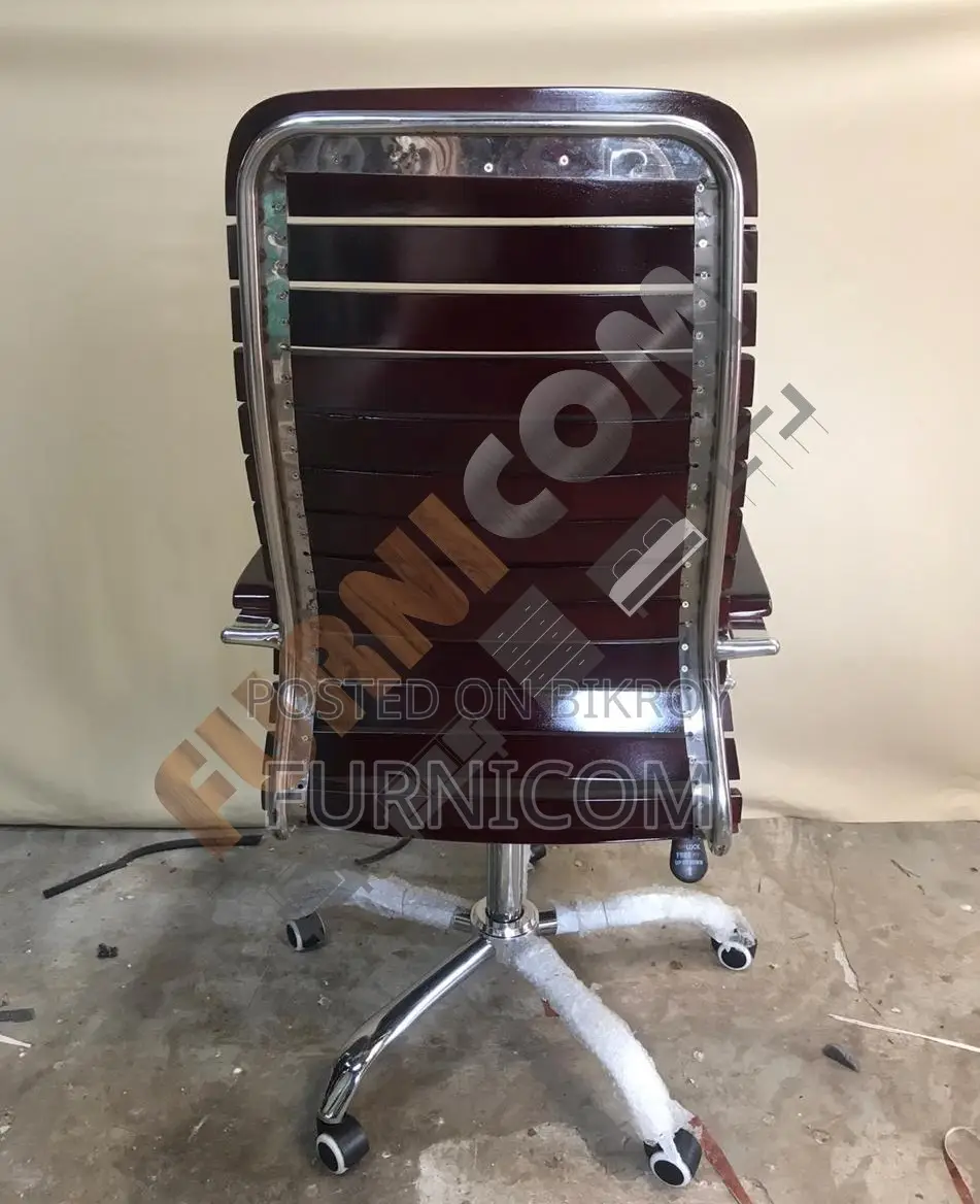 Curvy Linear Wooden Boss Cum Executive Chair Stainless Steel Mehogany 
