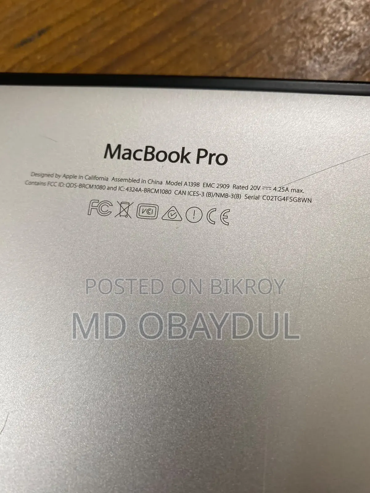 Laptop Apple MacBook Pro 2015 16GB Intel Core i7 SSD 500GB