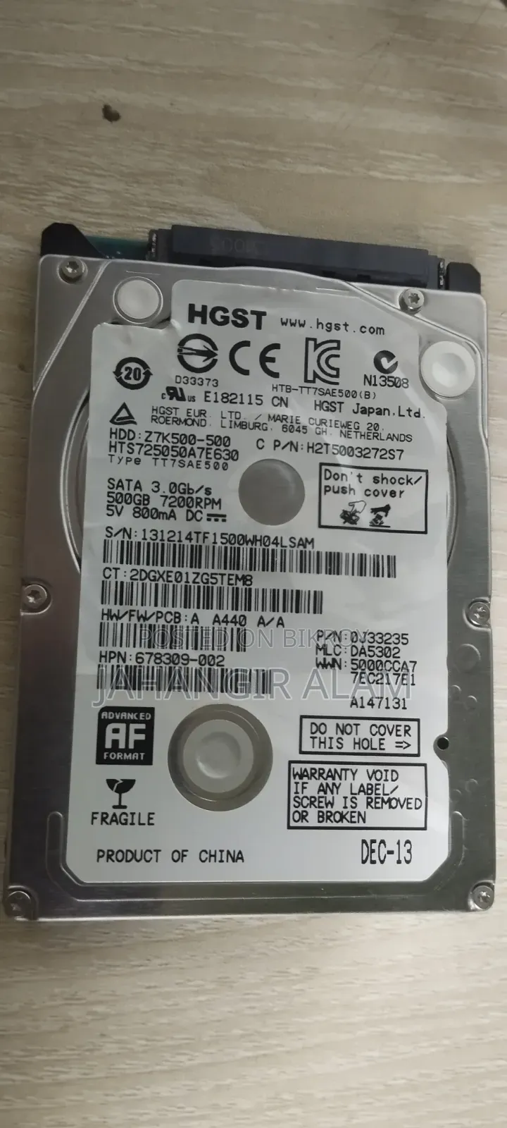 Laptop Harddisk 500GB 9% Health 100% Performance