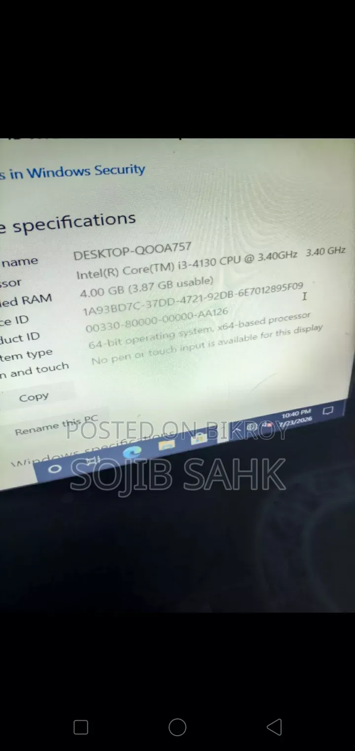 Desktop Computer 4GB Intel Core I3 SSD 128GB