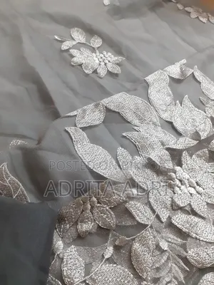 আনস্টিচড হেভি এমব্রয়ডারি নেট পার্টি থ্রি-পিস (অ্যাশ কালার)