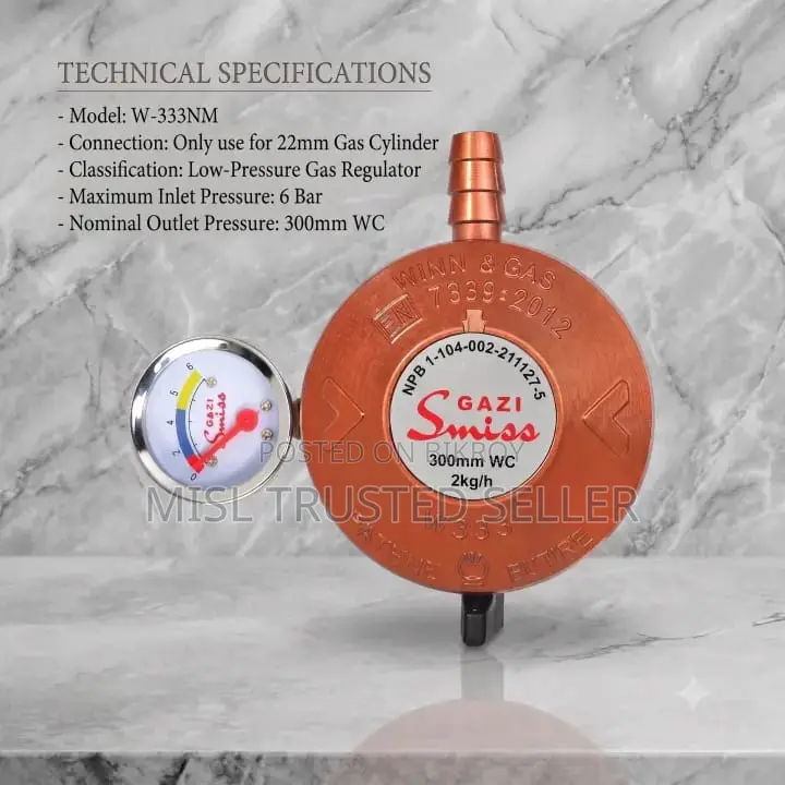 Gazi Smiss W-333m Gas Regulator | 22mm LPG Cylinder