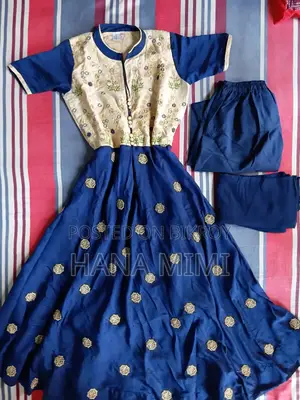Blue Gown With Pajama and Orna