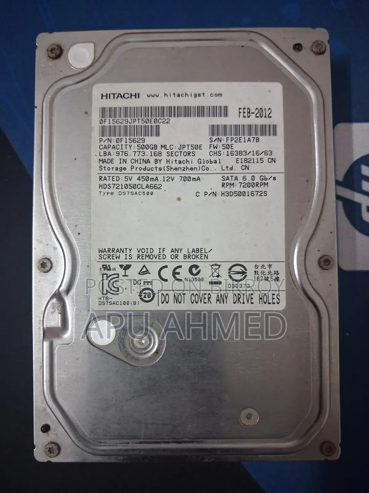 Hitachi 500gb 7200rpm Sata HDD — 100%