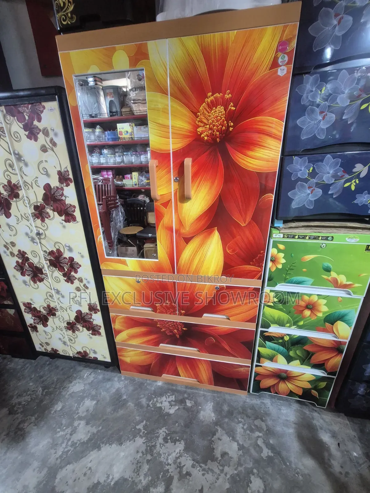 Titanium Almirah Glass 3 Drawer - Valencia Pro Rose Wood
