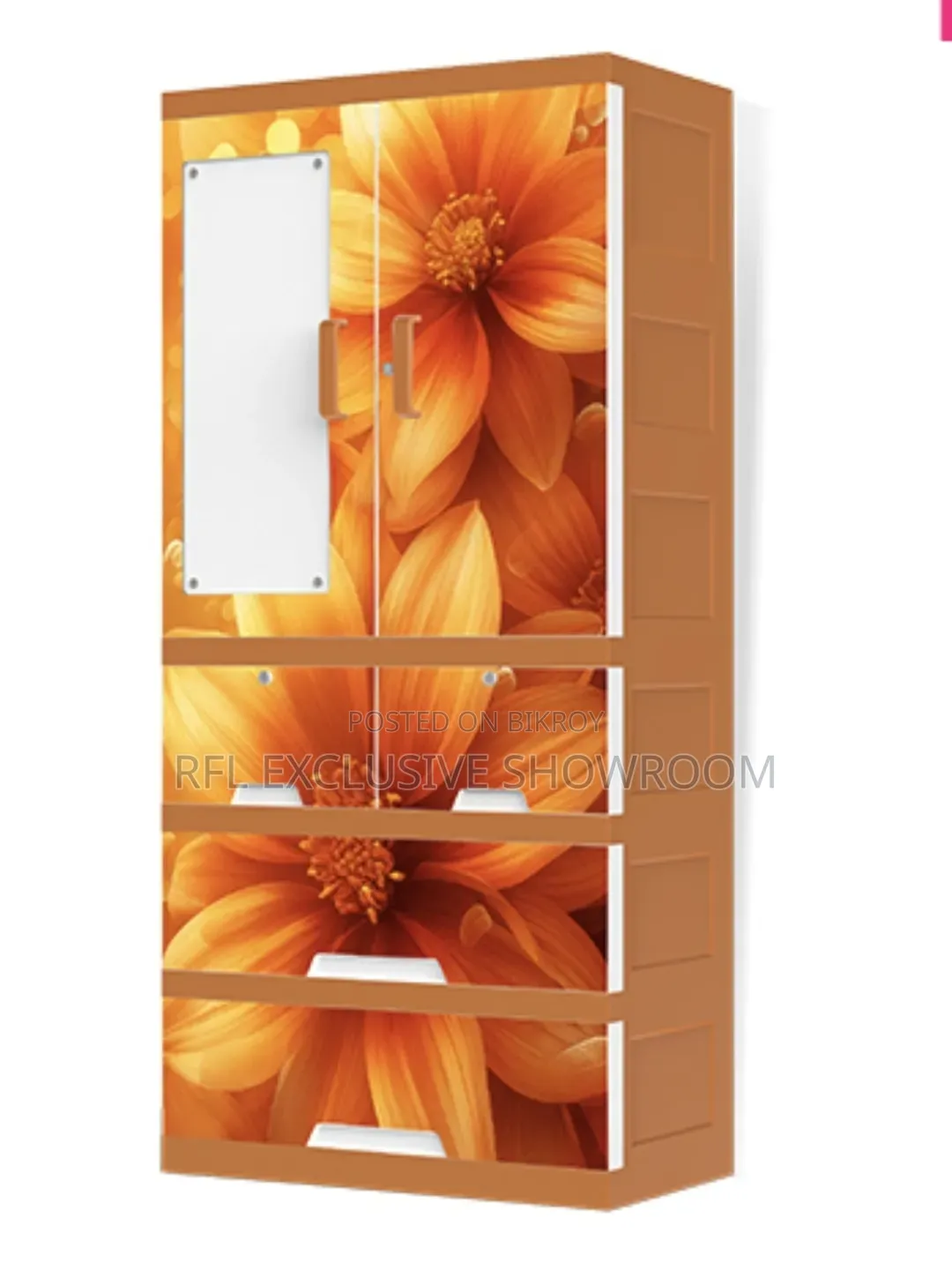 Titanium Almirah Glass 3 Drawer - Valencia Pro Rose Wood