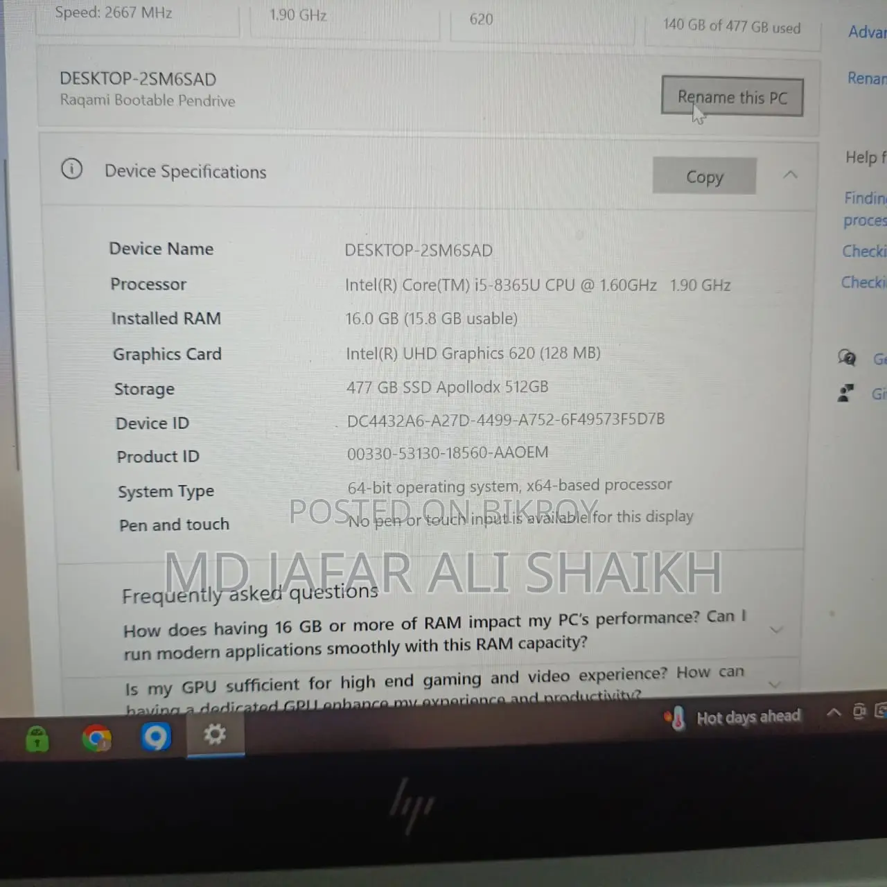 Laptop HP EliteBook 840 G6 16GB Intel Core i5 SSD 500GB