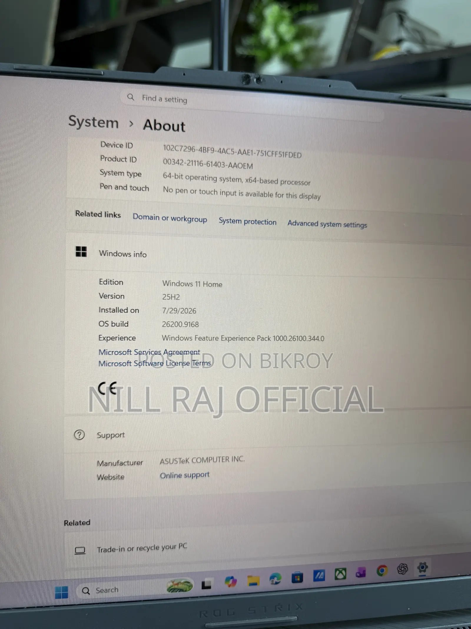 Laptop Asus ROG Strix G16 16GB Intel Core i7 SSD 512GB
