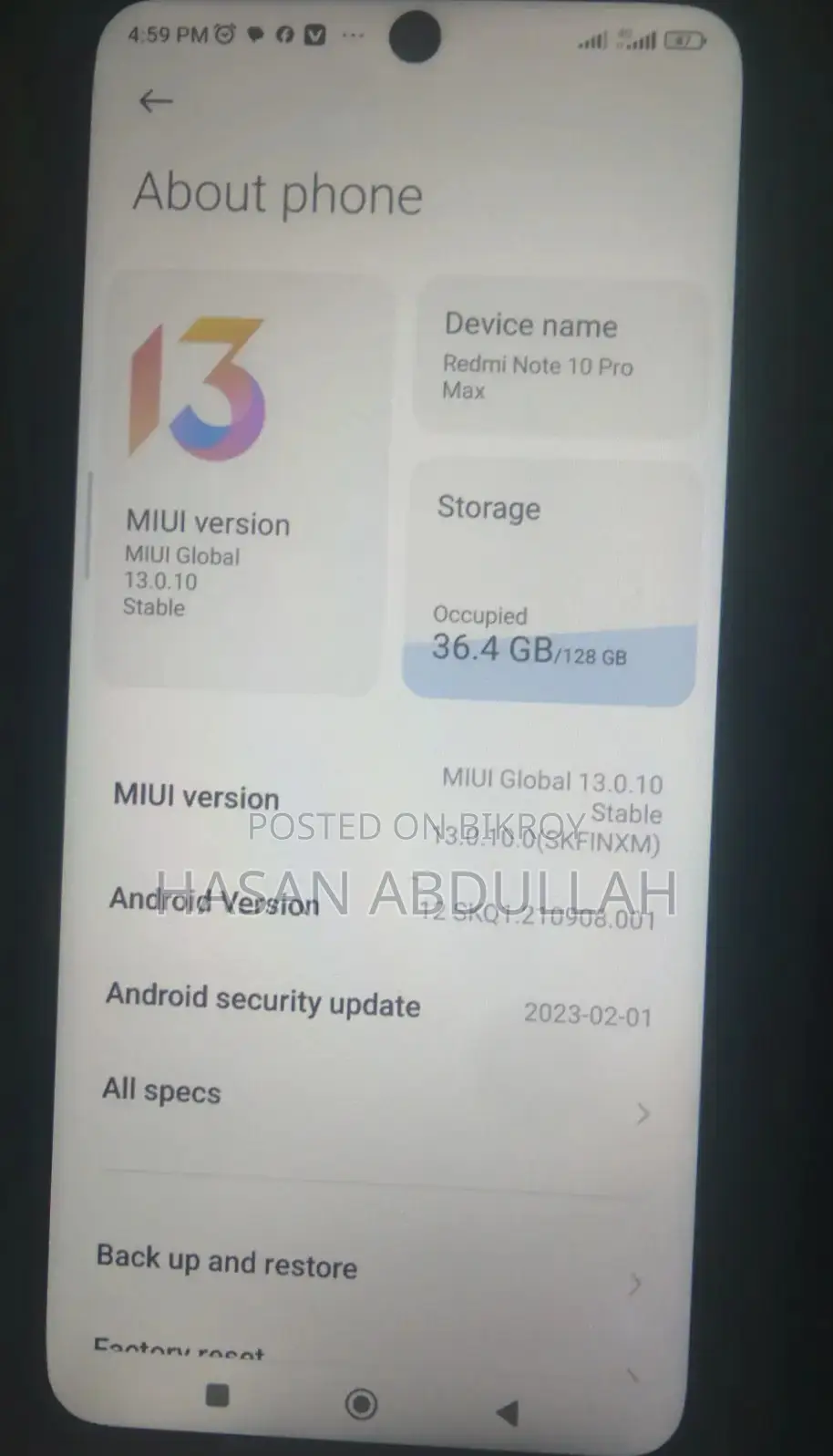 Xiaomi Redmi Note 10 128 GB Gold