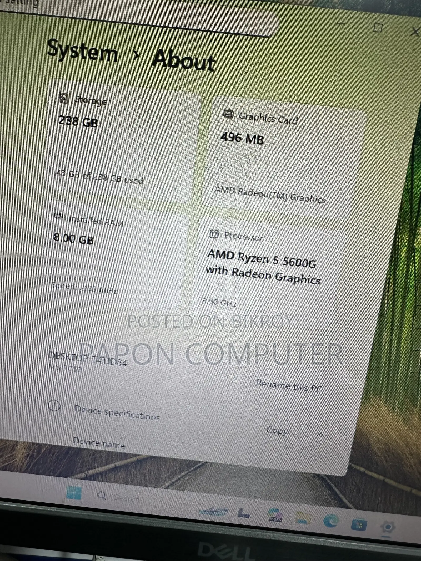 Desktop Computer 8GB RAM AMD Ryzen 5 256GB SSD