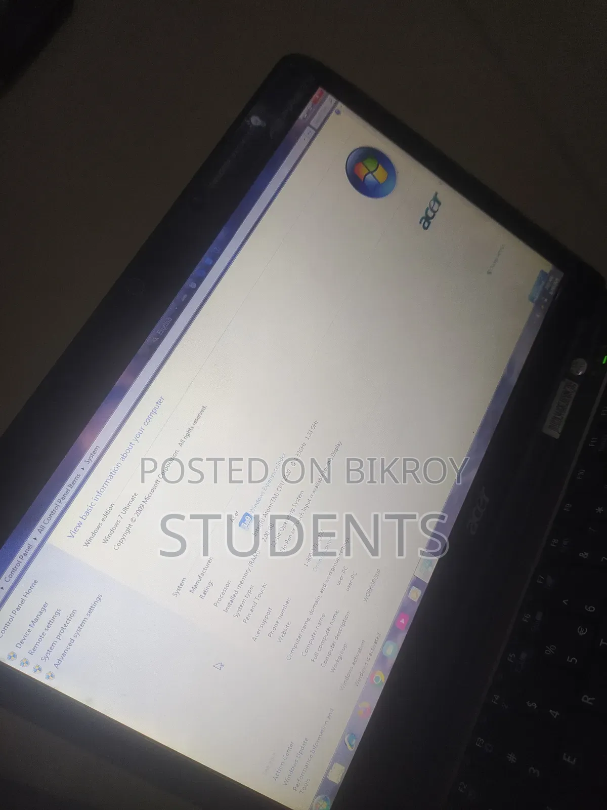 ল্যাপটপ এসার অ্যাসপায়ার ১ ৪জিবি ইন্টেল কোর আই৩ এসএসডি ৫১২জিবি