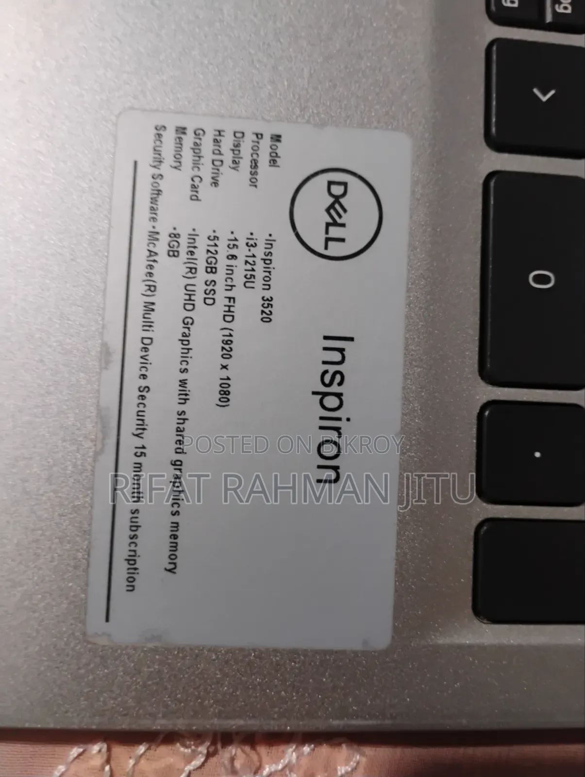 Laptop Dell Inspiron 15 8GB Intel Core i3 SSD 512GB