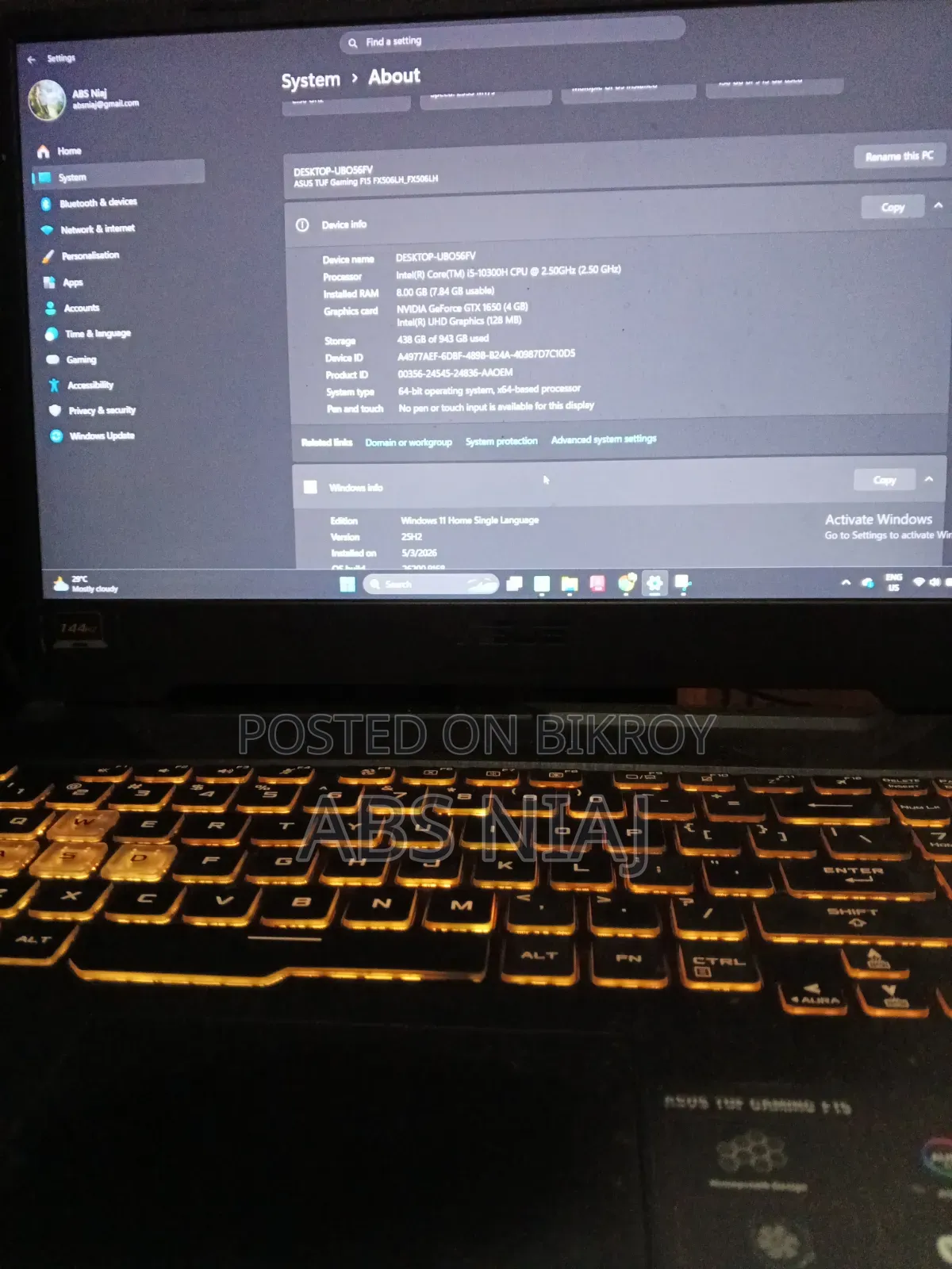 Laptop ASUS Tuf Gaming F15 8GB RAM NVIDIA Graphics 512GB SSD
