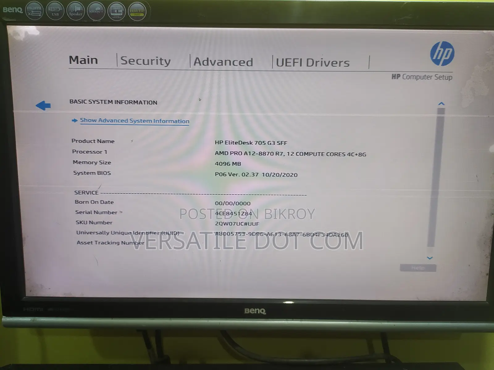 Desktop Computer HP Elitedesk 705 G3 256gb SSD 4t