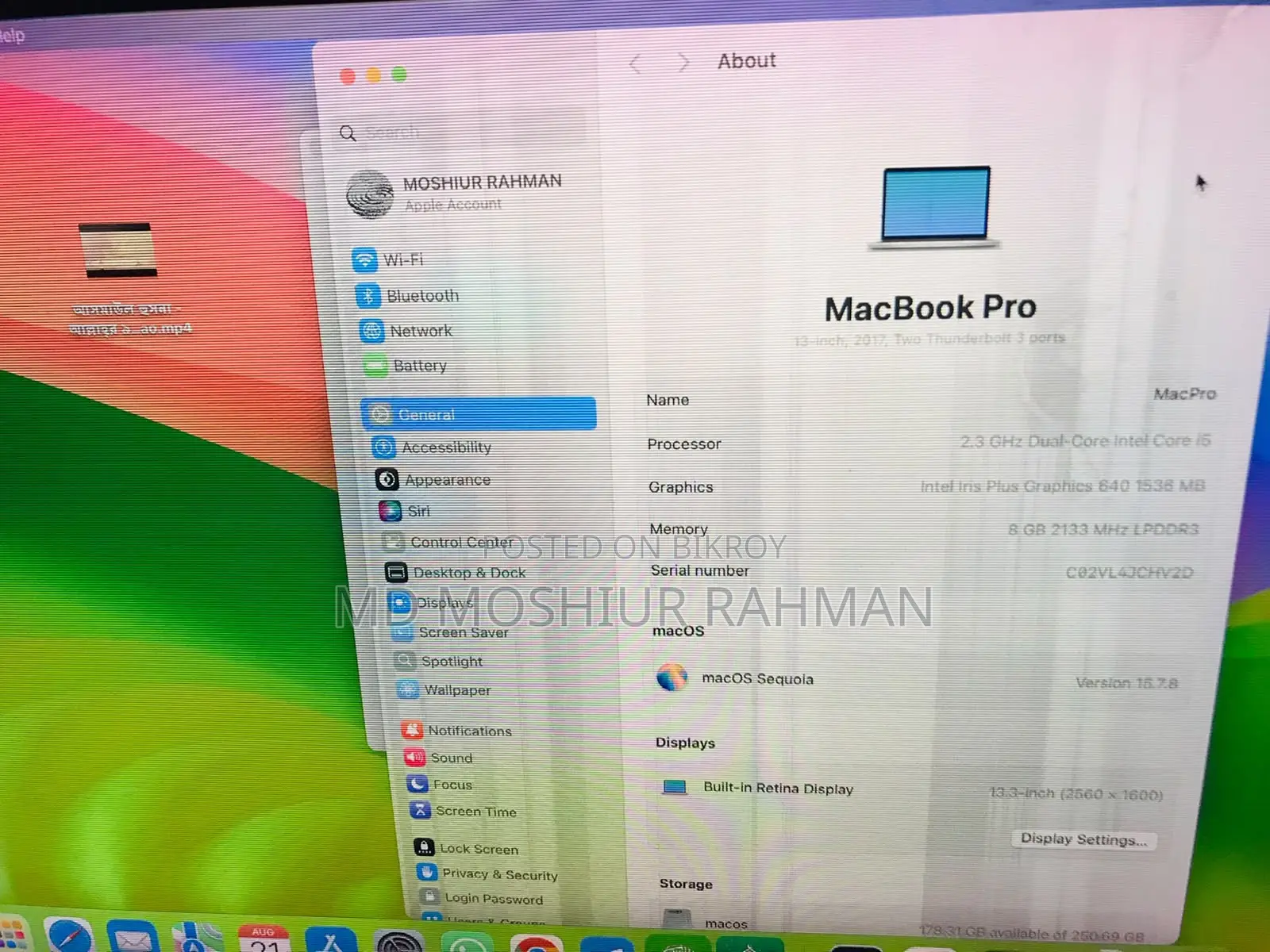 Laptop Apple MacBook Pro 2017 8GB Intel Core I5 SSD 256GB