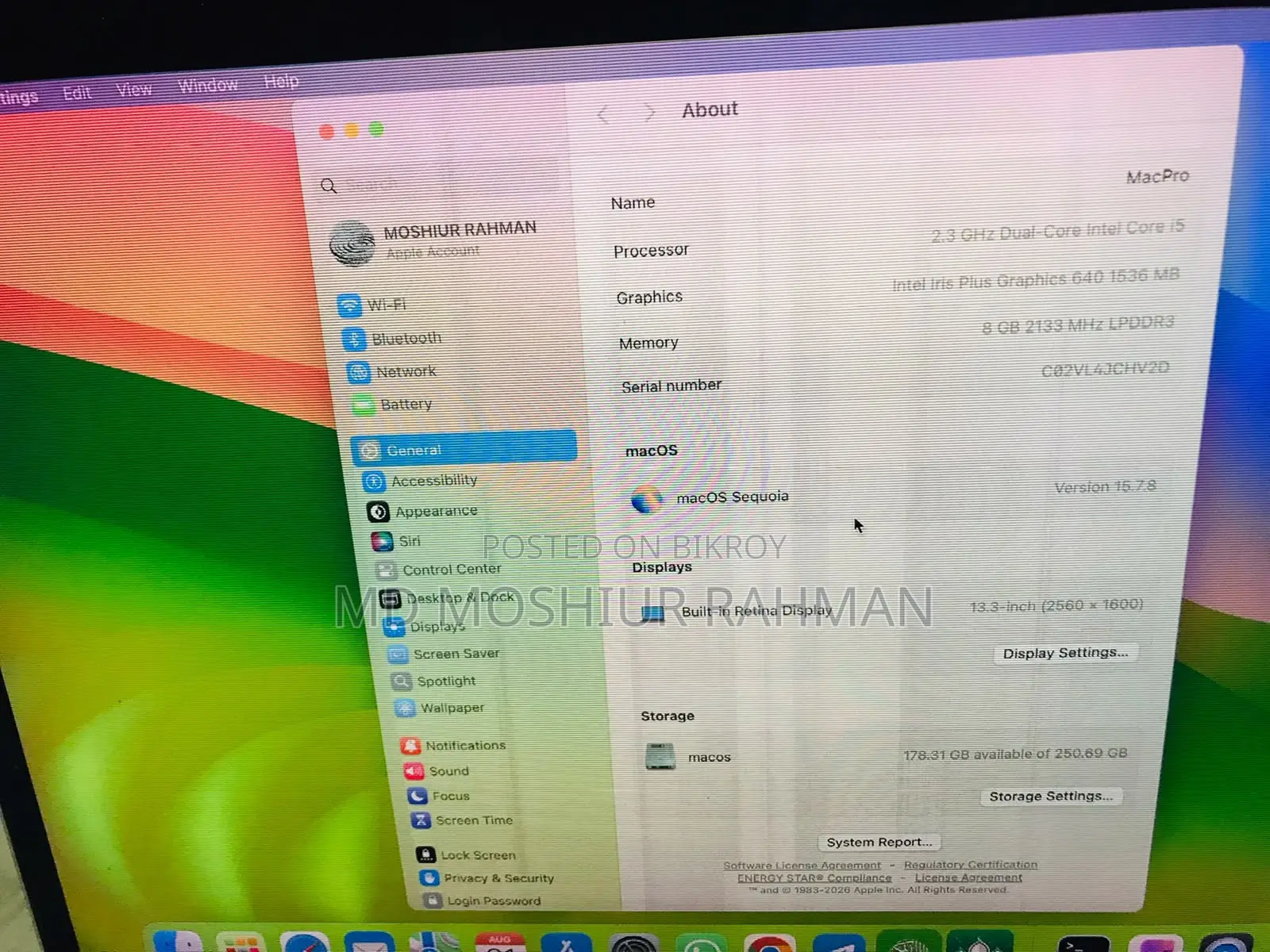 Laptop Apple MacBook Pro 2017 8GB Intel Core I5 SSD 256GB