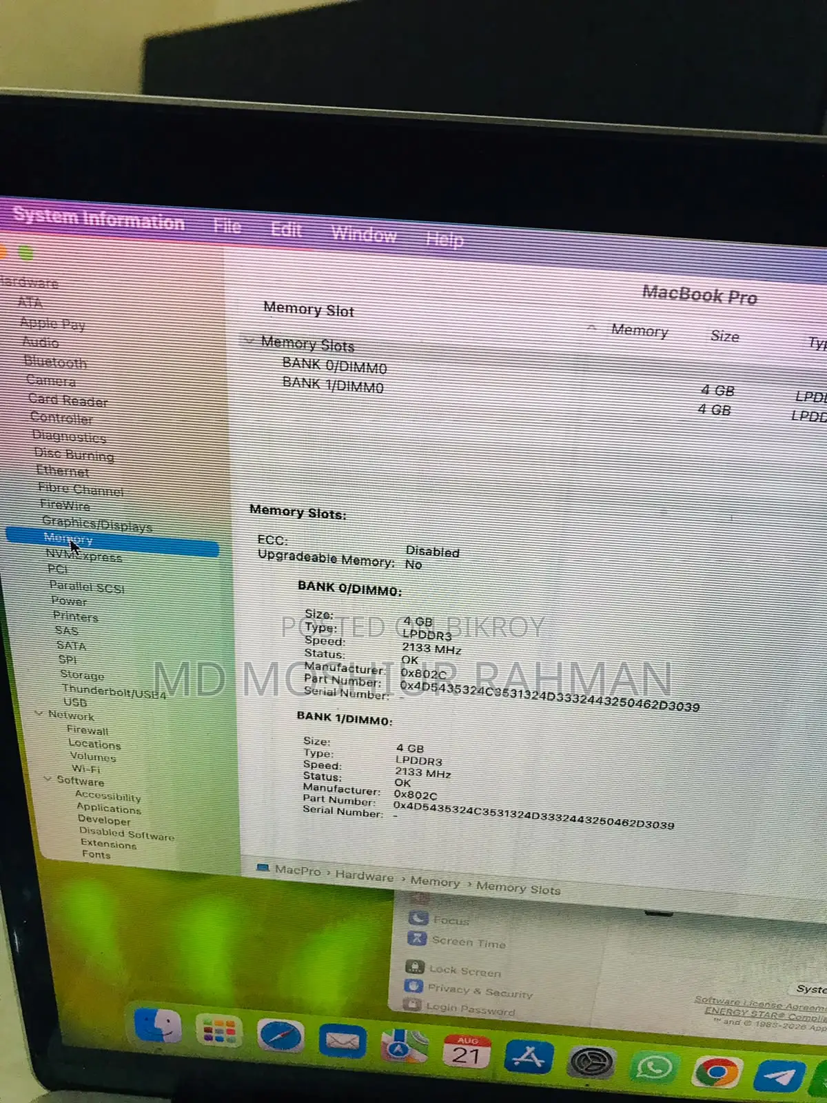 Laptop Apple MacBook Pro 2017 8GB Intel Core I5 SSD 256GB