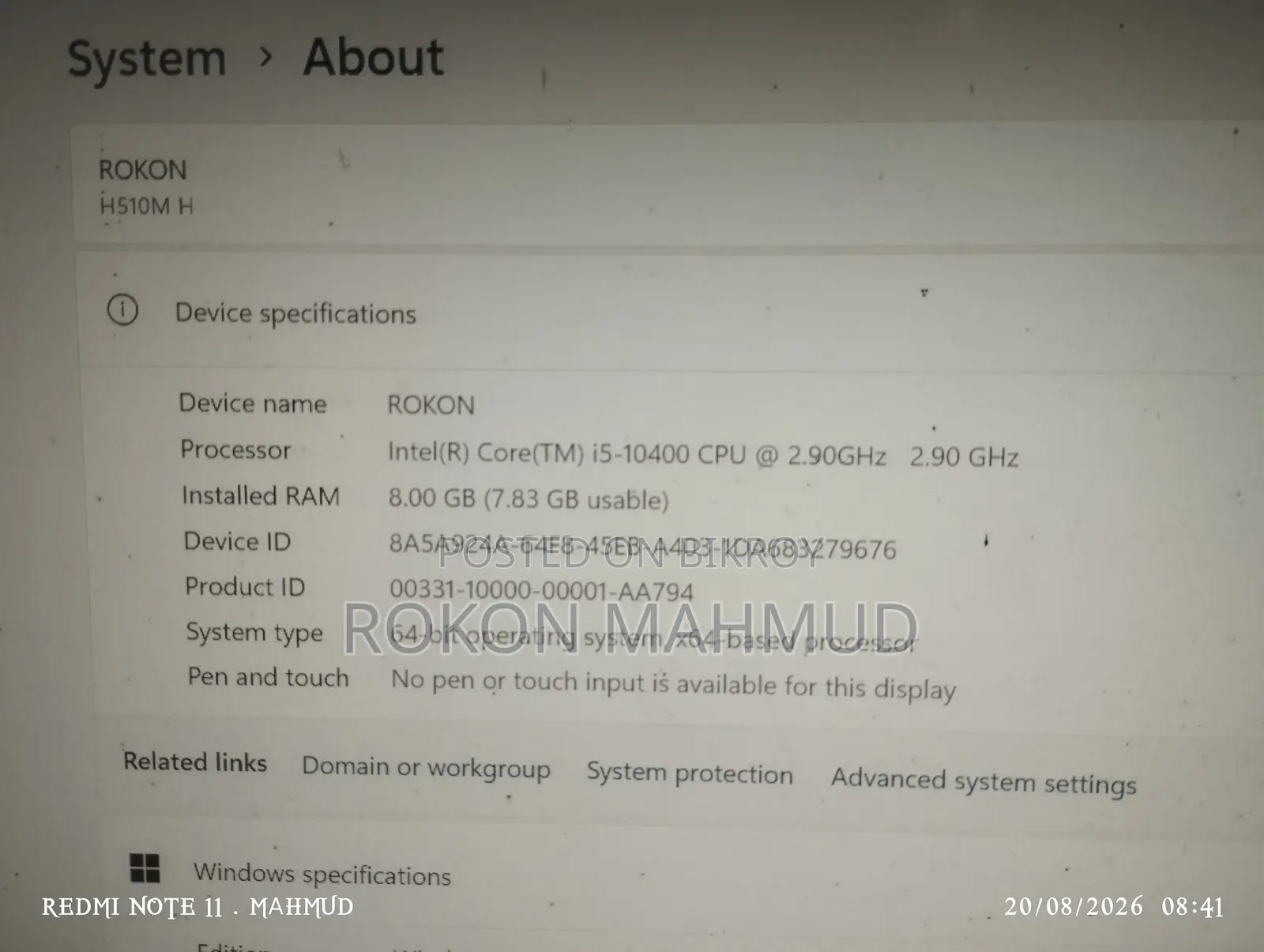 Desktop Computer 8GB Intel Core I5 SSD 256GB
