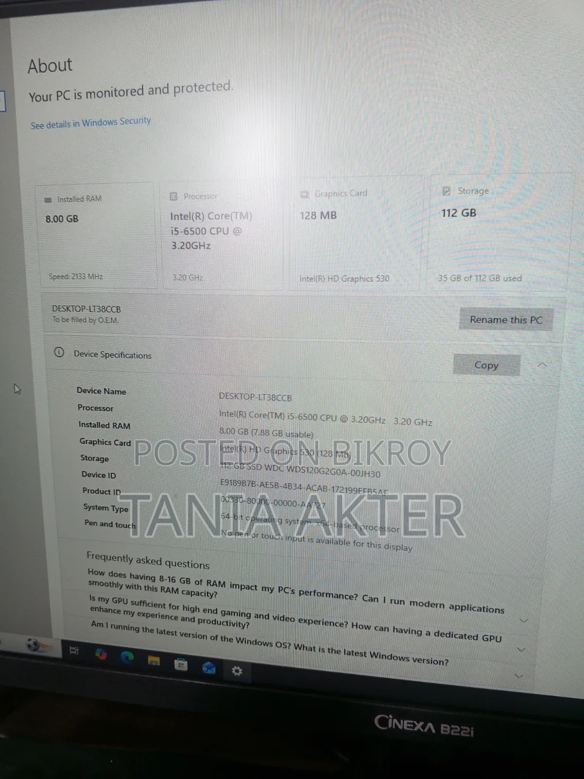 Desktop Computer 8GB Intel Core i5 SSD 160GB