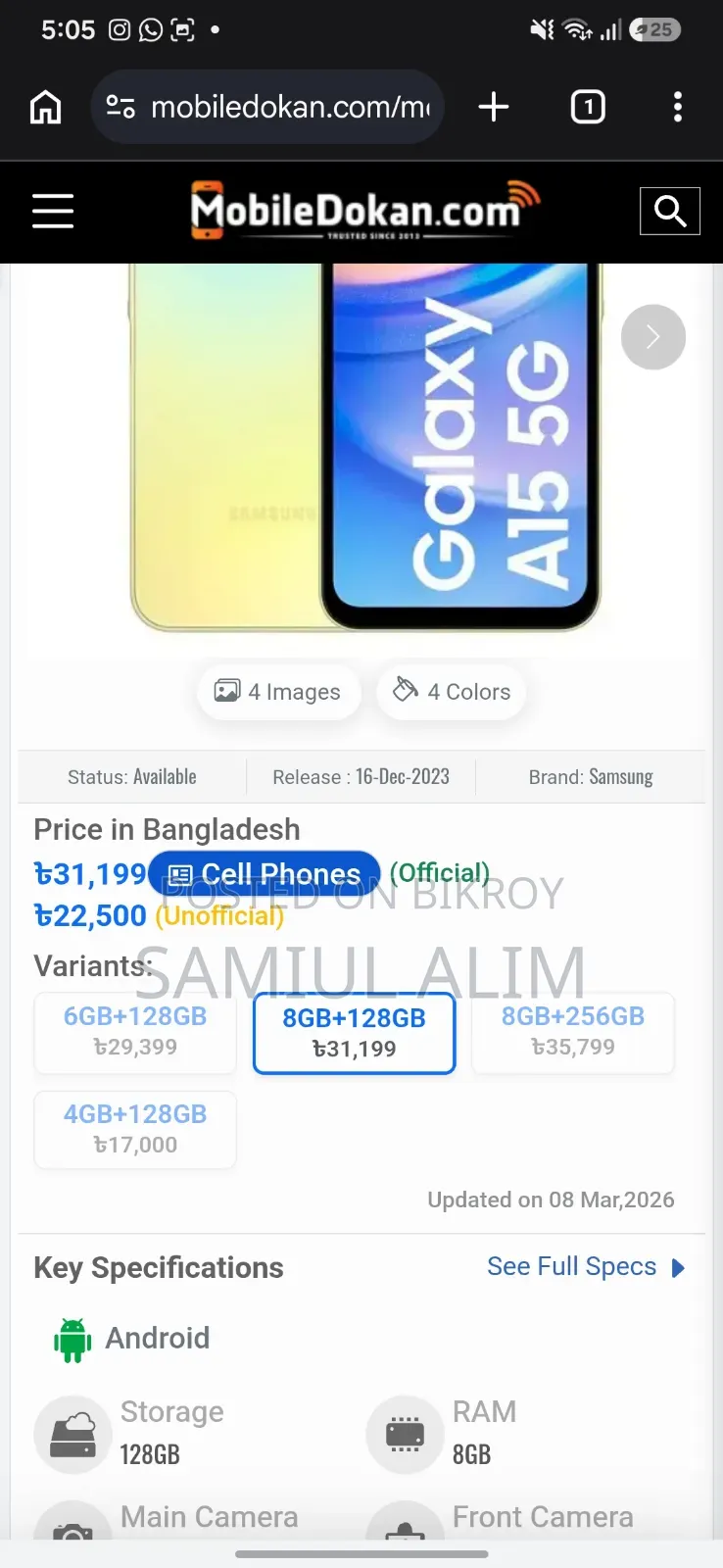 New Samsung Galaxy A15 5G 128 GB Blue