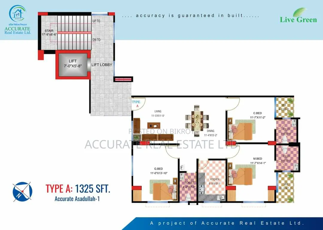 3 Bedroom Apartment in Accurate Real Estate, Dhanmondi for sale