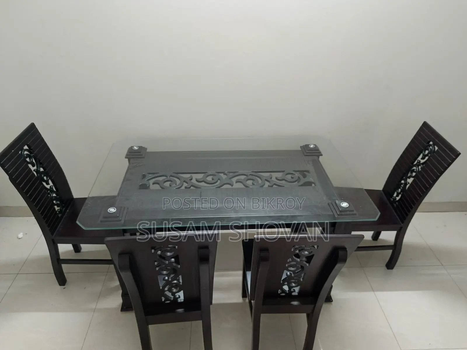 Glass Top Wooden Dining Table