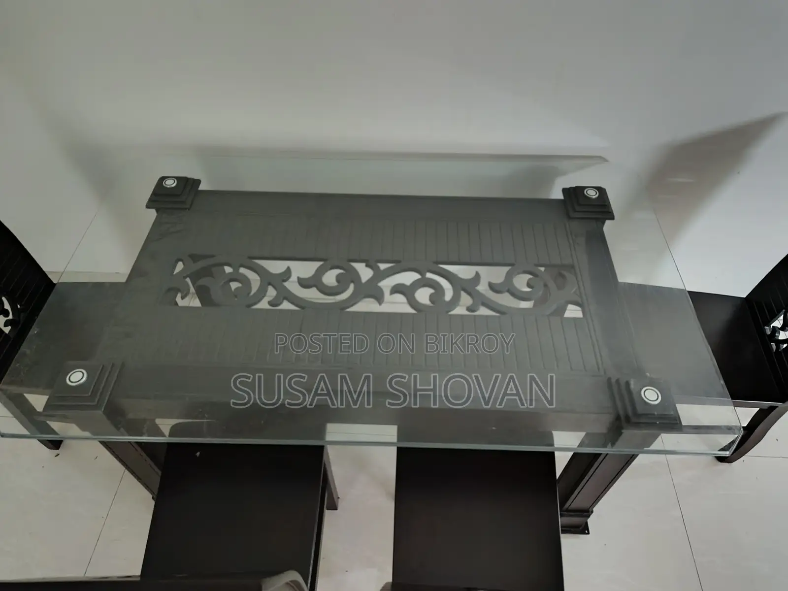 Glass Top Wooden Dining Table