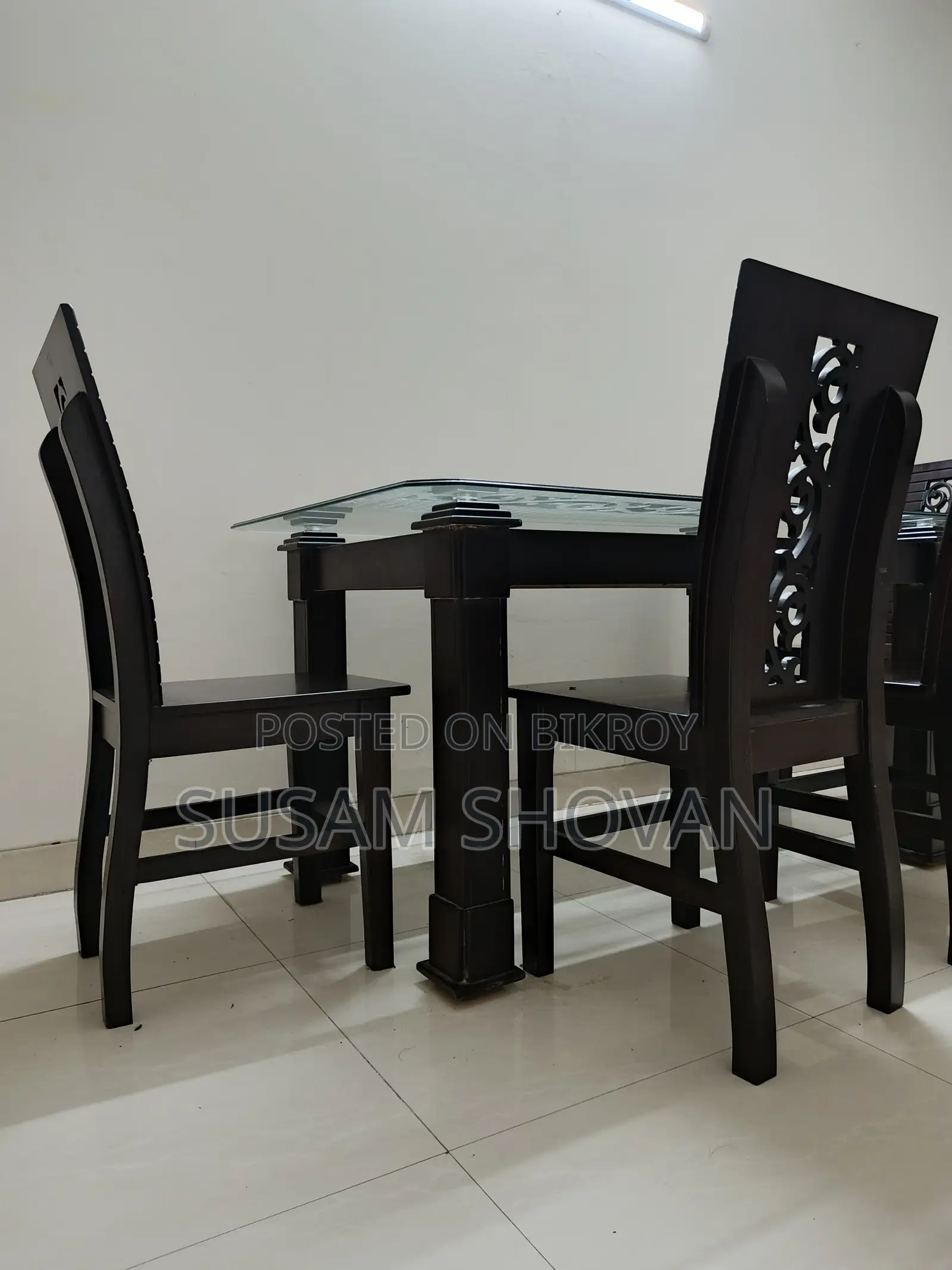 Glass Top Wooden Dining Table
