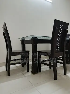 Glass Top Wooden Dining Table