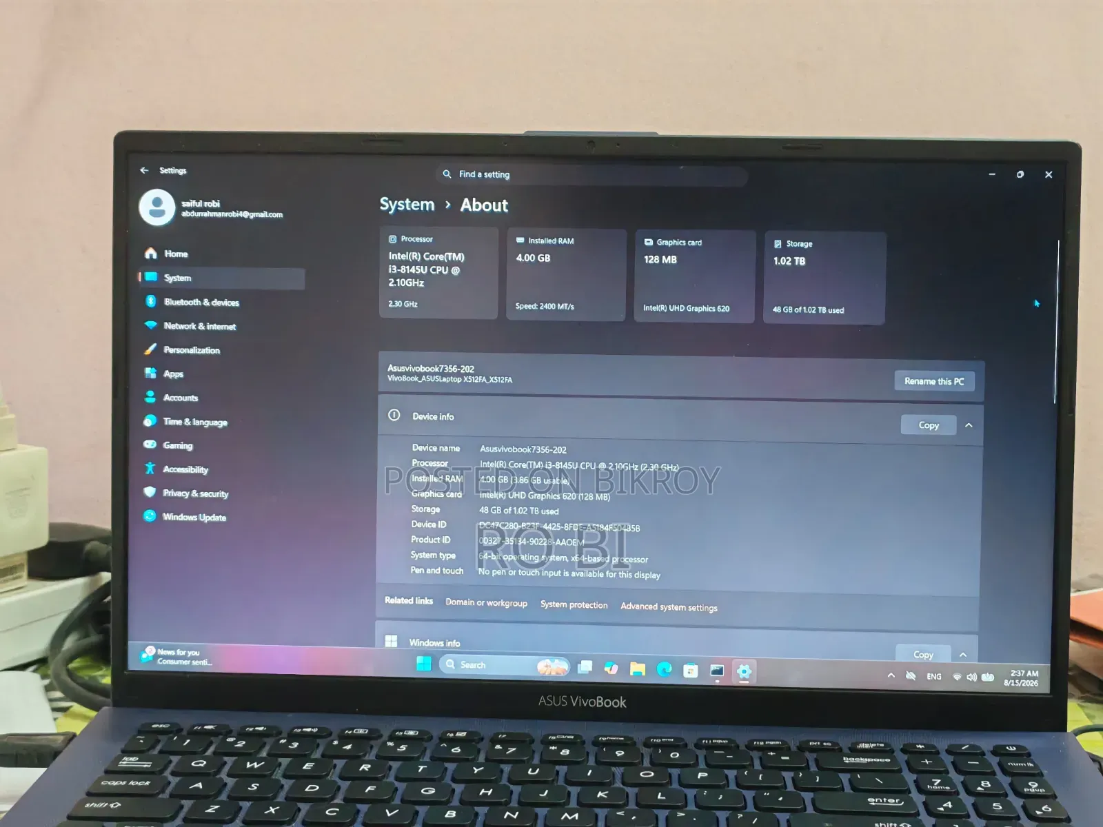 Laptop ASUS VivoBook X540SA 4GB Intel Core I3 HDD 1T