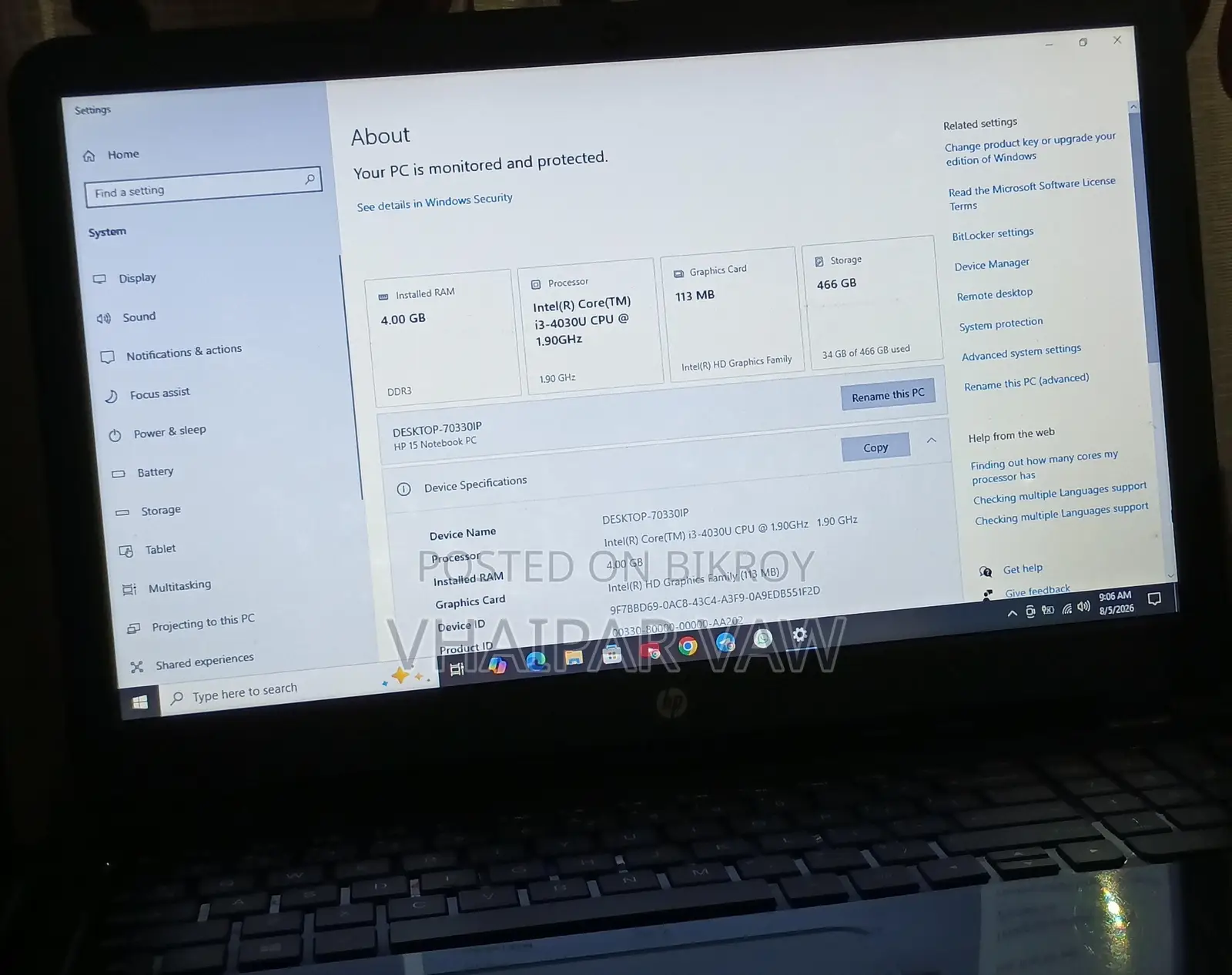 Laptop HP 15 4GB Intel Core I5 HDD 500GB