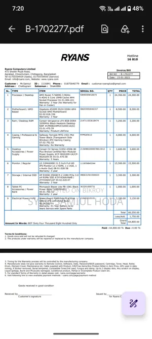 Desktop Computer Gigabyte 16GB AMD Ryzen 5 HDD+SSD 1.5T