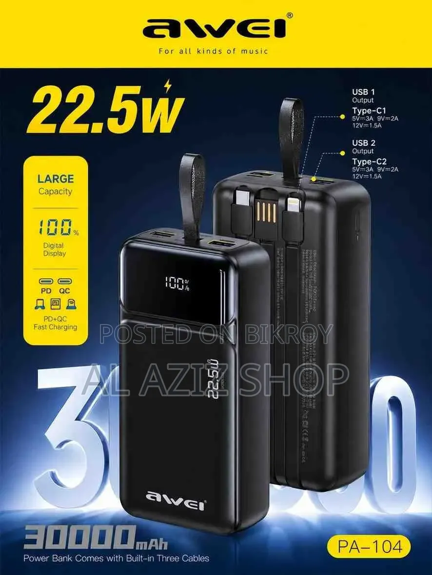Awei PA-103 30000mAh 22.5W Fast Charging Power Bank