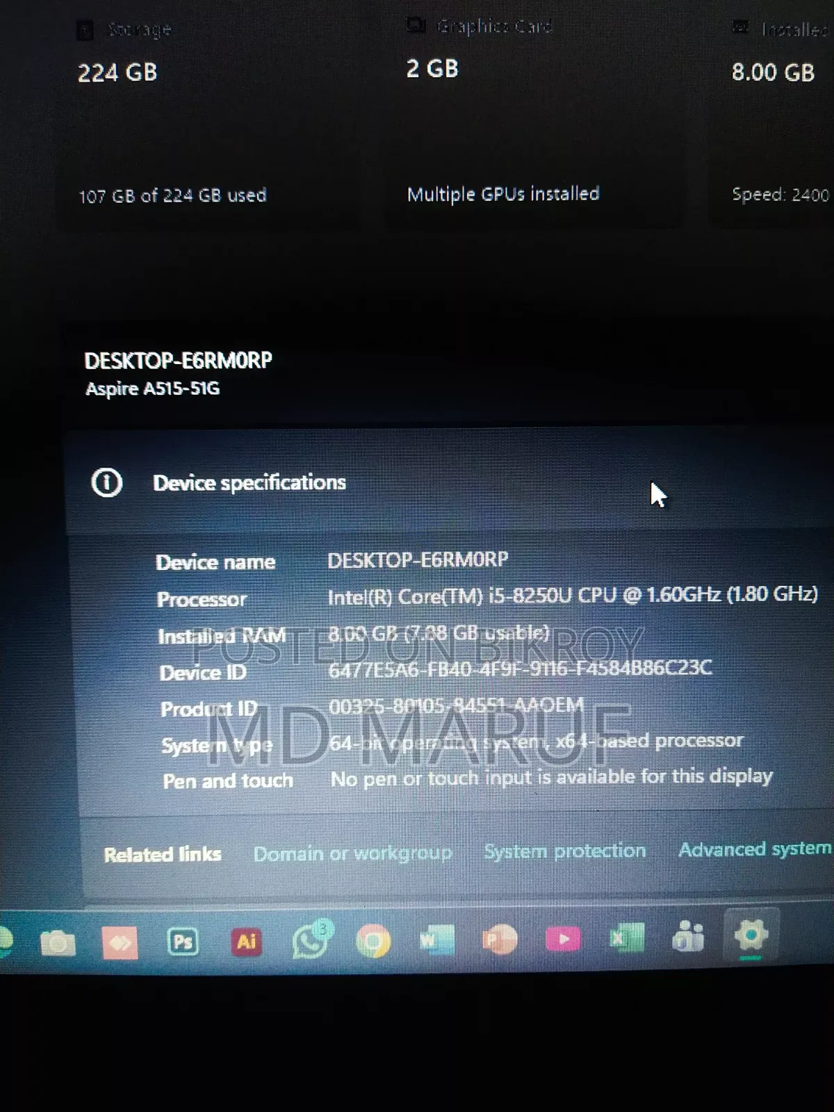 Laptop Acer Aspire 5 8GB Intel Core I5 SSD 250GB