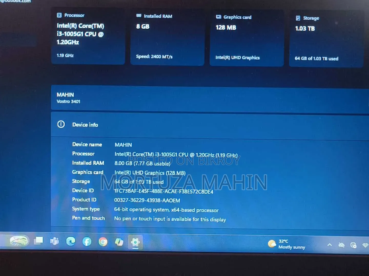 Laptop Dell Vostro 14 3000 8GB Intel Core I3 HDD+SSD 128GB