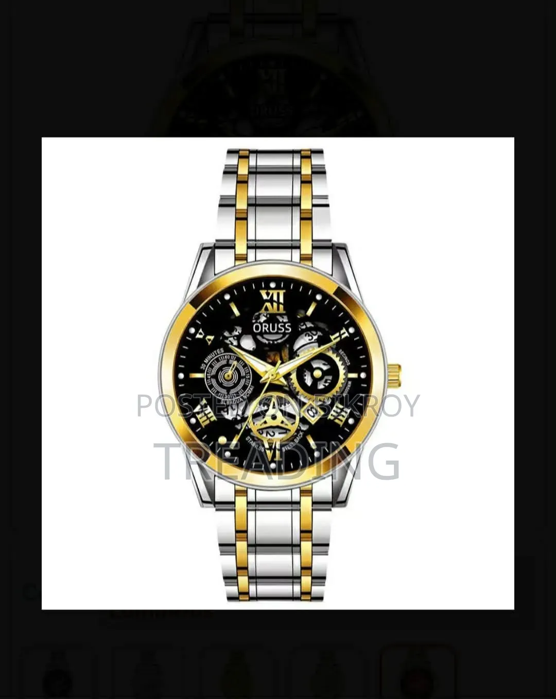 ORUSS Hollow-Out Skeleton Calendar Quartz Watch.