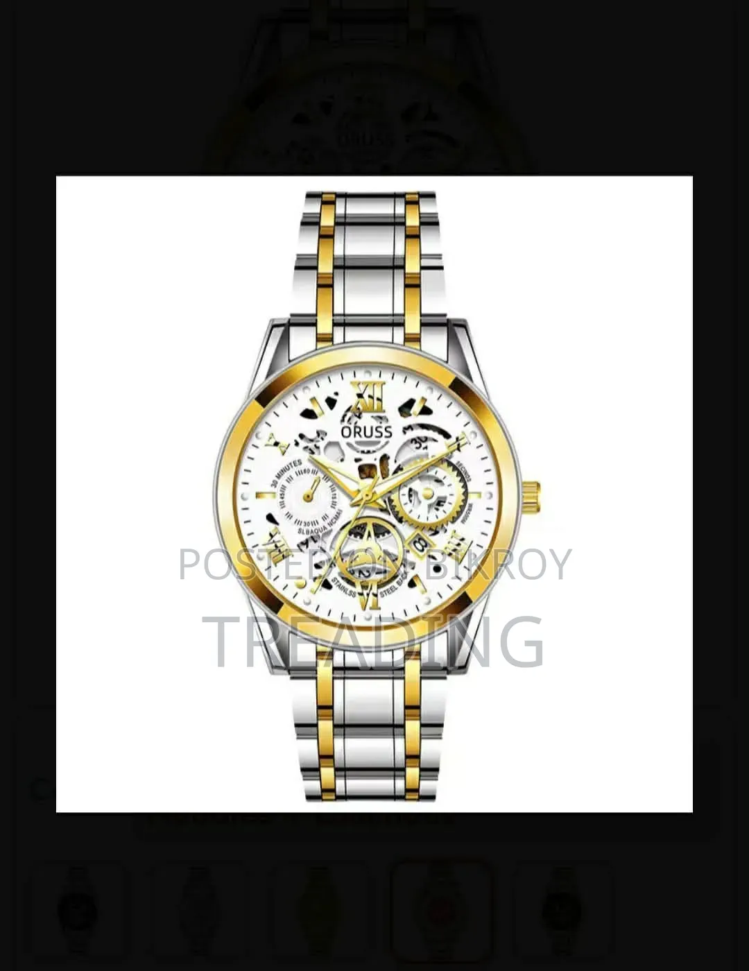 ORUSS Hollow-Out Skeleton Calendar Quartz Watch.