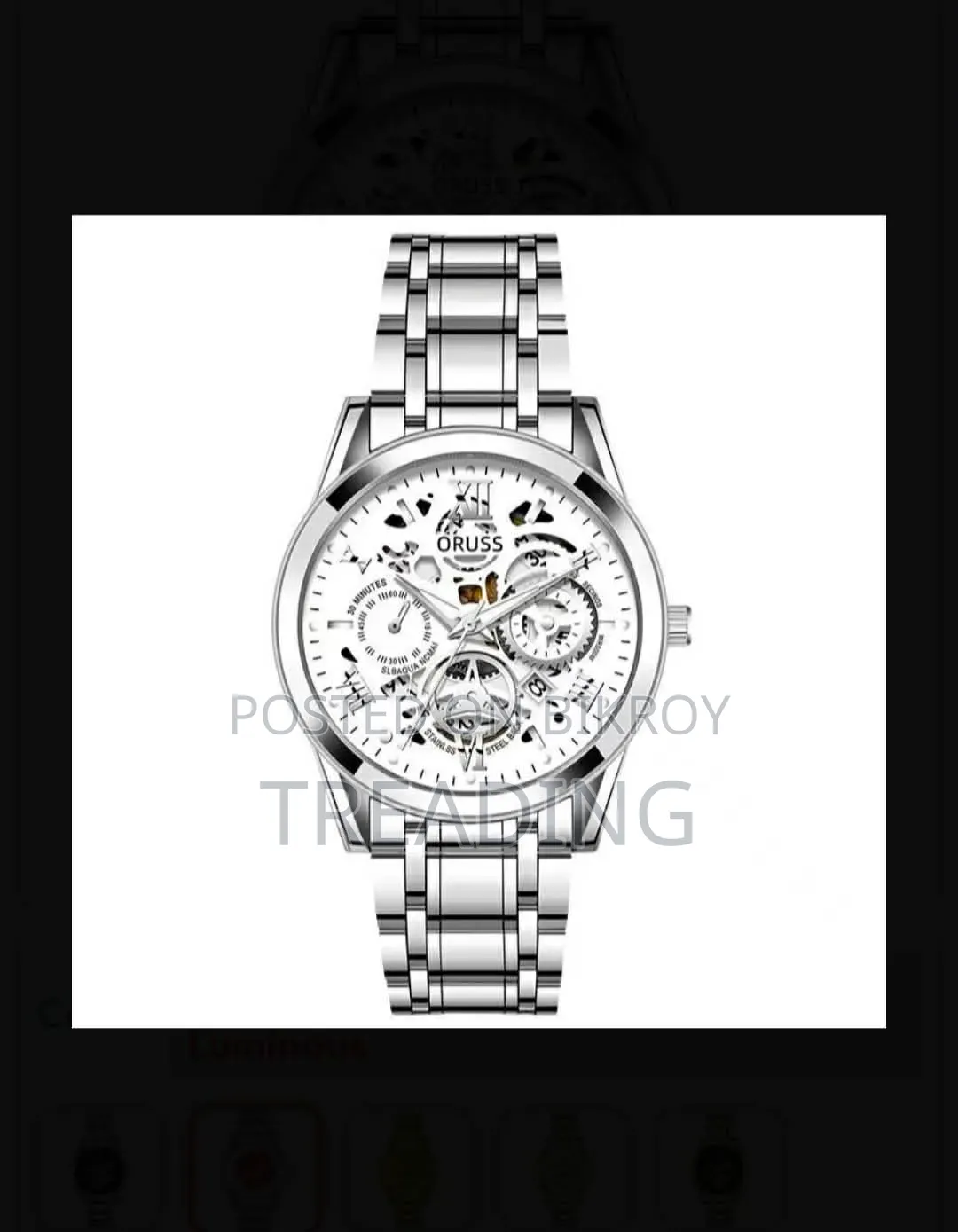 ORUSS Hollow-Out Skeleton Calendar Quartz Watch.