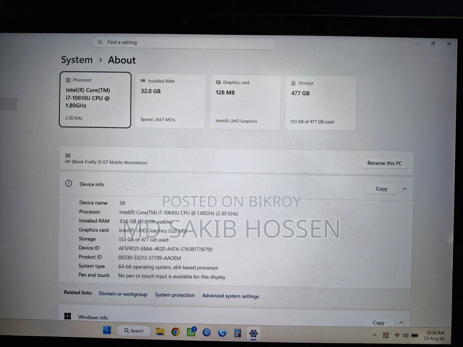 Laptop HP ZBook Firefly 15 G7 32GB Intel Core I7 SSD 512GB