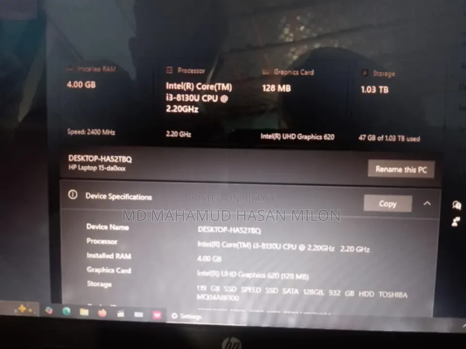 Laptop HP 15 4GB Intel Core I3 HDD+SSD 1T