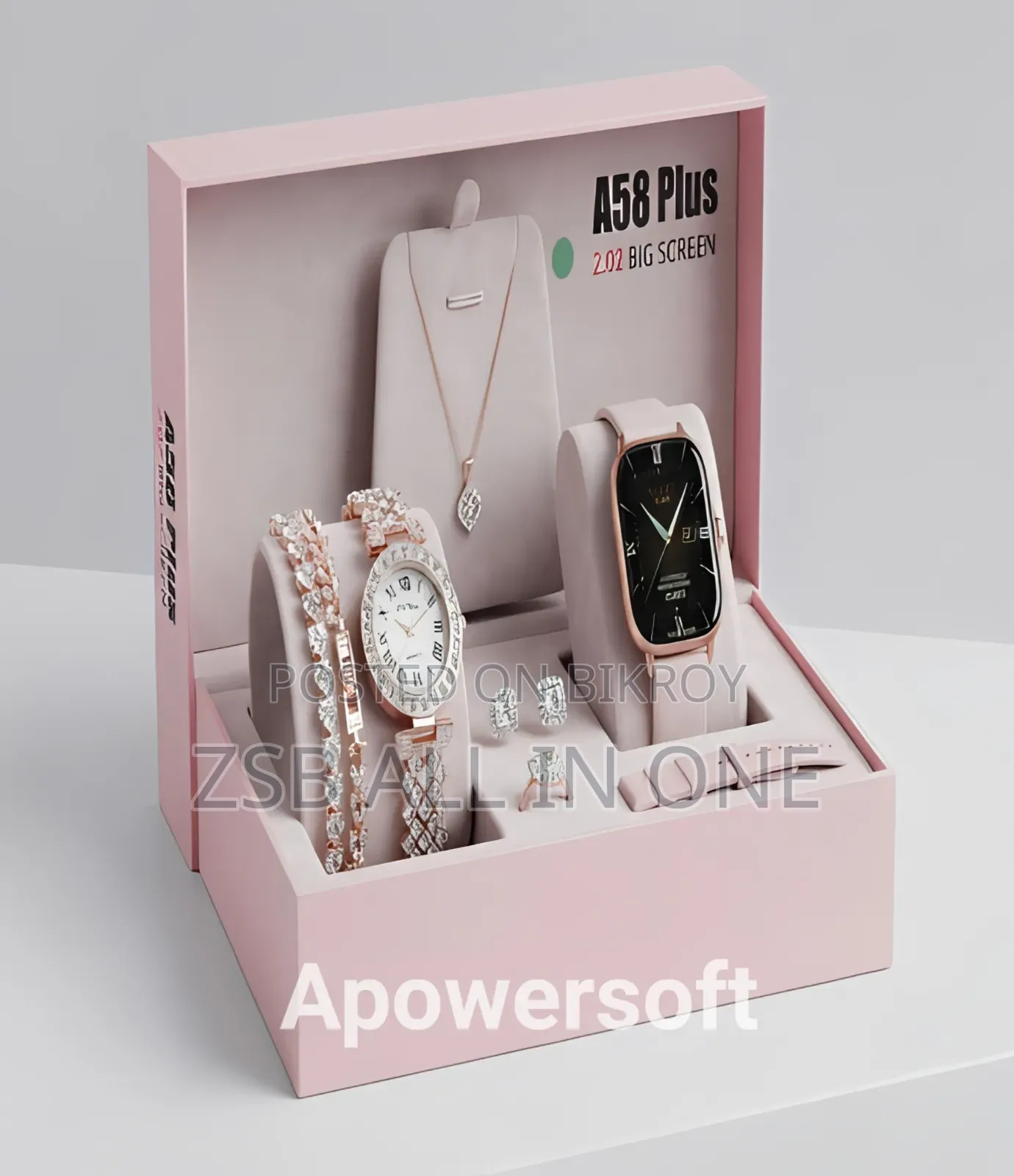 A58 Plus Smart Watch Luxury Jewelry Gift Combo Set for Women